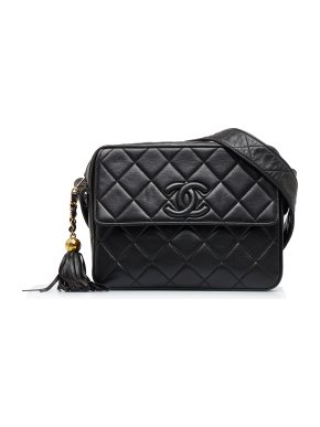 Chanel Black Vintage Matelasse Tassel Camera Bag