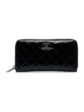 Chanel Black Patent Leather Zip Around Wallet