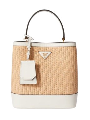 Prada Saffiano Trimmed Wicker Paglia Panier Bag
