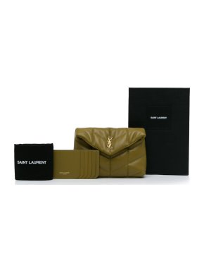 Saint Laurent Khaki Small LouLou Puffer Clutch Bag