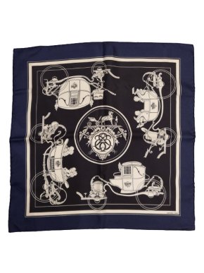 Hermes Navy and Black Silk Gavroche 42x42 Scarf