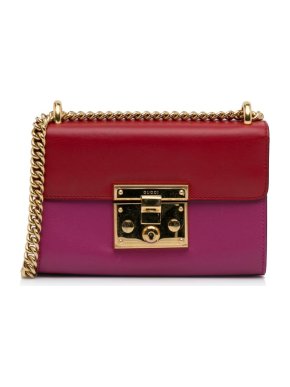 Gucci Small Leather Red & Pink Padlock Crossbody Bag
