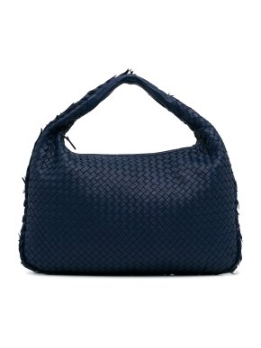 Bottega Veneta Navy Blue Distressed Intrecciato Hobo Bag