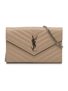 Saint Laurent Nude Monogram Envelope Matelasse Wallet on Chain