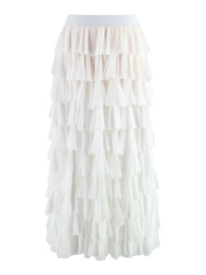 Norma Kamali Tiered Ruffle Mid-calf Coverup Skirt