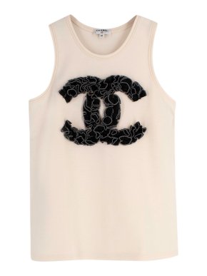 Chanel Ruffled CC Cream Wool Vest Top