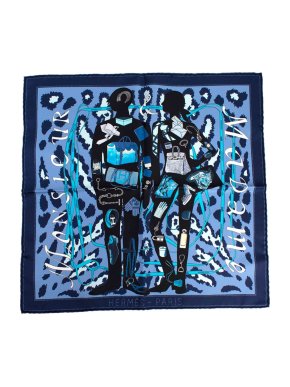 Hermes Blue Monsieur et Madame Silk Scarf 45