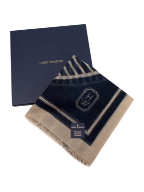 Harry Winston Cashmere Navy & Beige Scarf