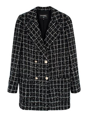 Chanel In Stores Now Black & White Sequin Tweed Jacket