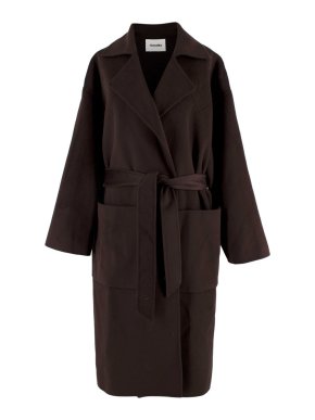 Nanushka Chocolate Brown Alamo Wool Self-tie Long Coat