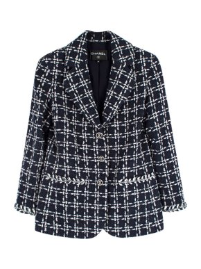 Chanel In Stores Now Navy & White Wool & Silk Tweed Jacket