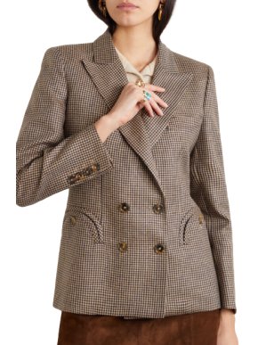 Blazé Milano Brown Double Breasted Houndstooth Everyday Blazer