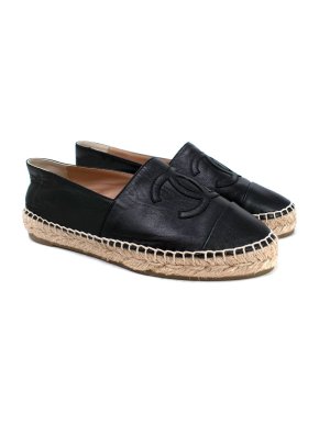 Chanel Black Leather Espadrilles
