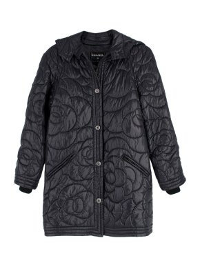 Chanel Black Camellia Quilted Puffer Coat