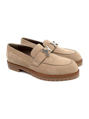 Hermes Beige Argile Suede Faubourg Loafers