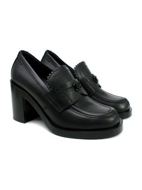 Chanel Black Leather Heeled Loafers