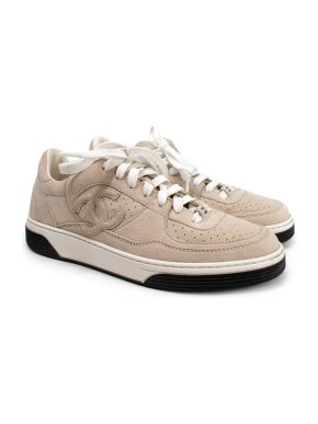 Chanel 2023 Beige Suede CC Sneakers