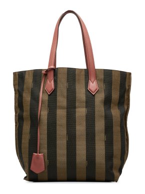 Fendi Brown Striped  Canvas Tote Bag