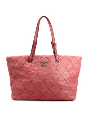 Chanel Pink Glazed Calfskin Wild Stitch On The Road Tote Bag