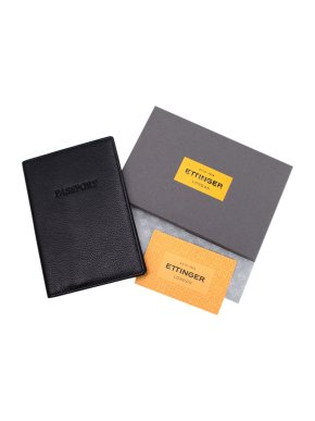 Ettinger Black Grained Leather Passport Holder