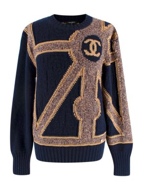 Chanel Pre-fall '21 Intarsia Navy & Gold Cashmere Jumper