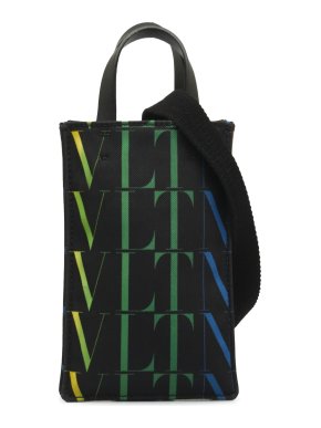 Valentino Black and Multicolour VLTN Canvas Top Handle Bag