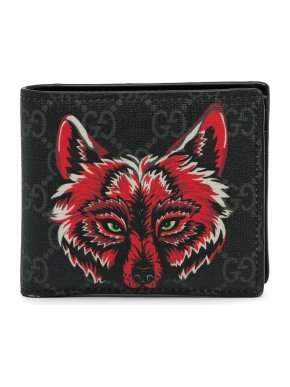 Gucci Black GG Supreme Wolf Bifold Small Wallet