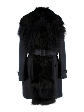 Burberry Black Cotton Lambs Shearling & Fur Trimmed Trench Coat