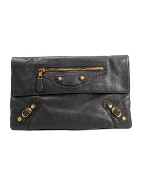 Balenciaga Grey Motorcross Grained Leather Envelope Clutch