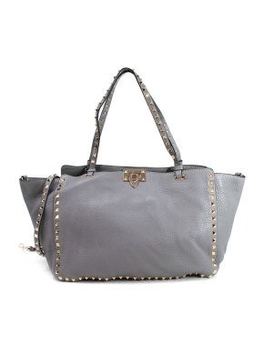 Valentino Grey Grained Calfskin Rockstud Shoulder Bag