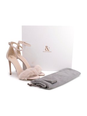 Ralph & Russo Light Pink Suede and Mink Fur Stiletto Sandals