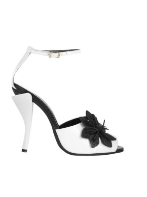 Fendi White Flower Applique Strappy Heels