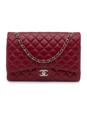 Chanel Red Maxi Classic Lambskin Double Flap Bag 1