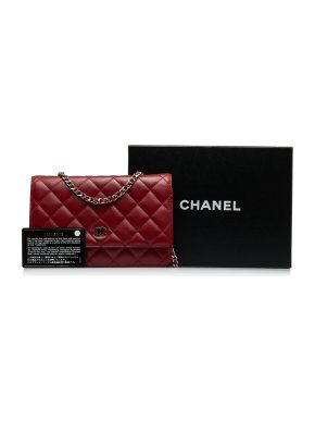 Chanel Red Classic Lambskin Wallet on Chain with Silver Hardware