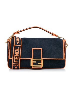 Fendi Denim and Orange Large Baguette Bag