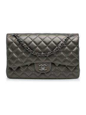 Chanel Metallic Grey Jumbo Classic Lambskin Double Flap Bag