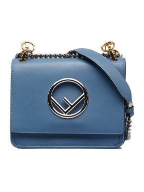 Fendi Blue Small Kan I F Leather Crossbody Bag