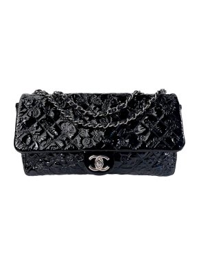 Chanel Black Jumbo Patent Lucky Symbols Flap Bag with Silver Hardware