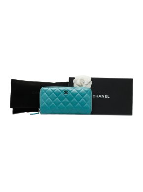 Chanel Blue Lambskin Zip Around Wallet