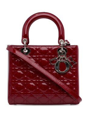 Dior Red Medium Patent Leather Cannage Lady Dior