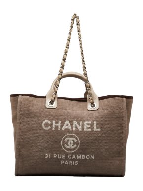 Chanel Brown and Cream Large Deauville Shopping Tote