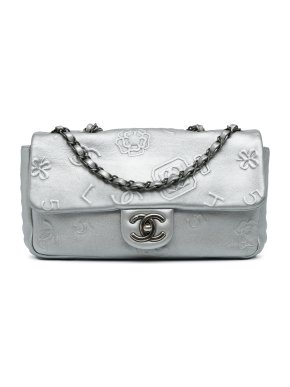 Chanel Silver Lucky Charms Embroidered Classic Single Flap Shoulder Bag