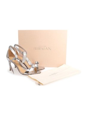lexandre Birman Silver Ankle Tie Sandals