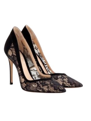 Gianvito Rossi Black Lace and Velvet Heels