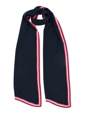 Chanel Silk & Wool Navy Scarf with Neon Trim