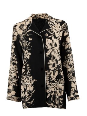Valentino Black and Cream Floral Pyjama Style Shirt
