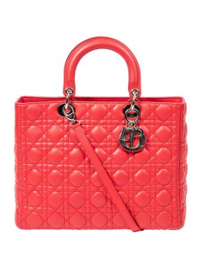 Dior Coral Large Cannage Lambskin Lady Dior