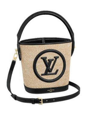 Louis Vuitton Black Leather & Natural Raffia Petit Bucket Bag