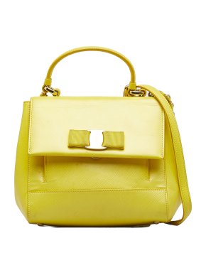 Salvatore Ferragamo Yellow Leather Vara Bow Satchel