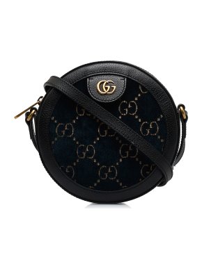 Gucci Black Marmont Monogram Round Velvet Crossbody Bag